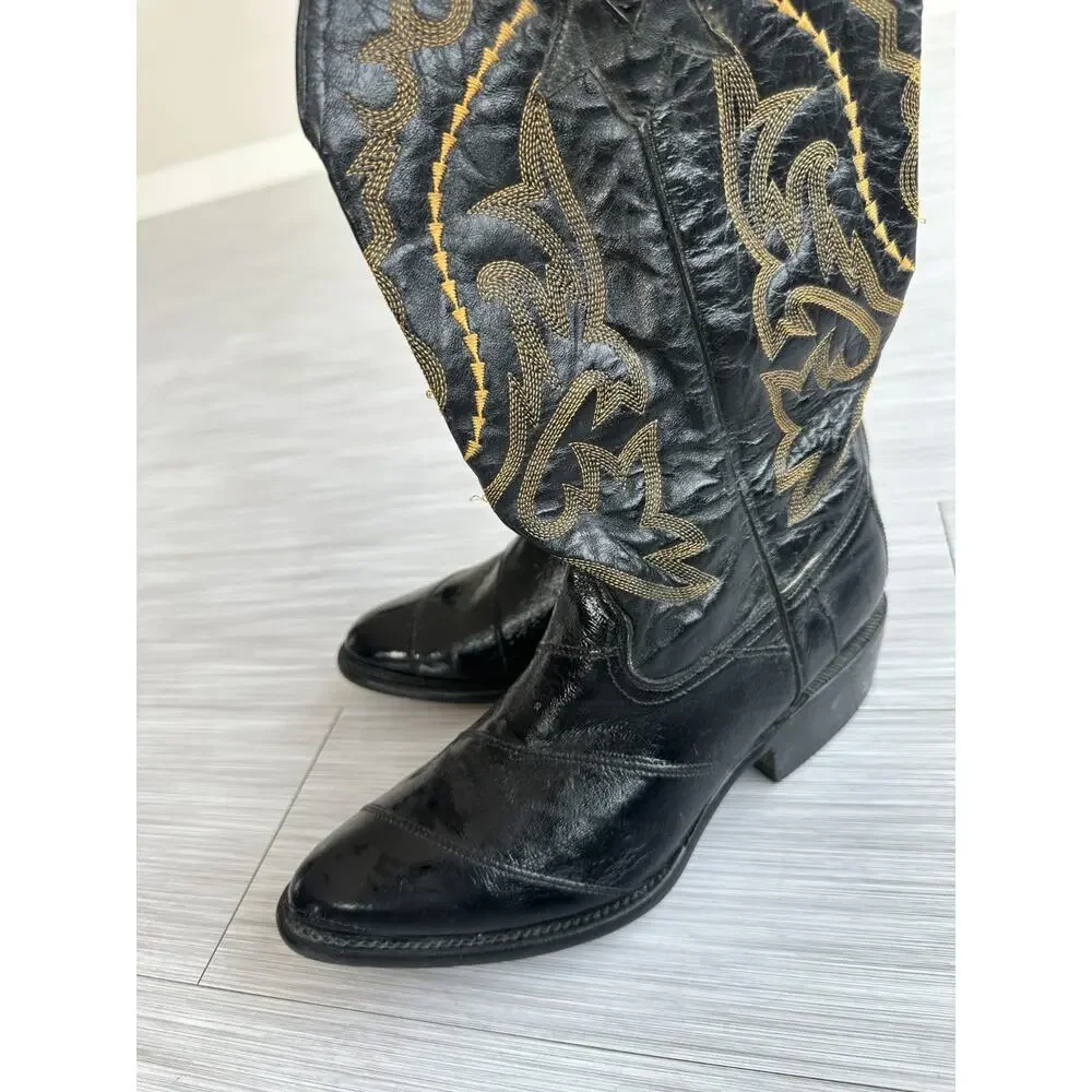Vaquero Western Made in Mexico Leather Gold Stitching Cowboy Boots Sz 6 1/2